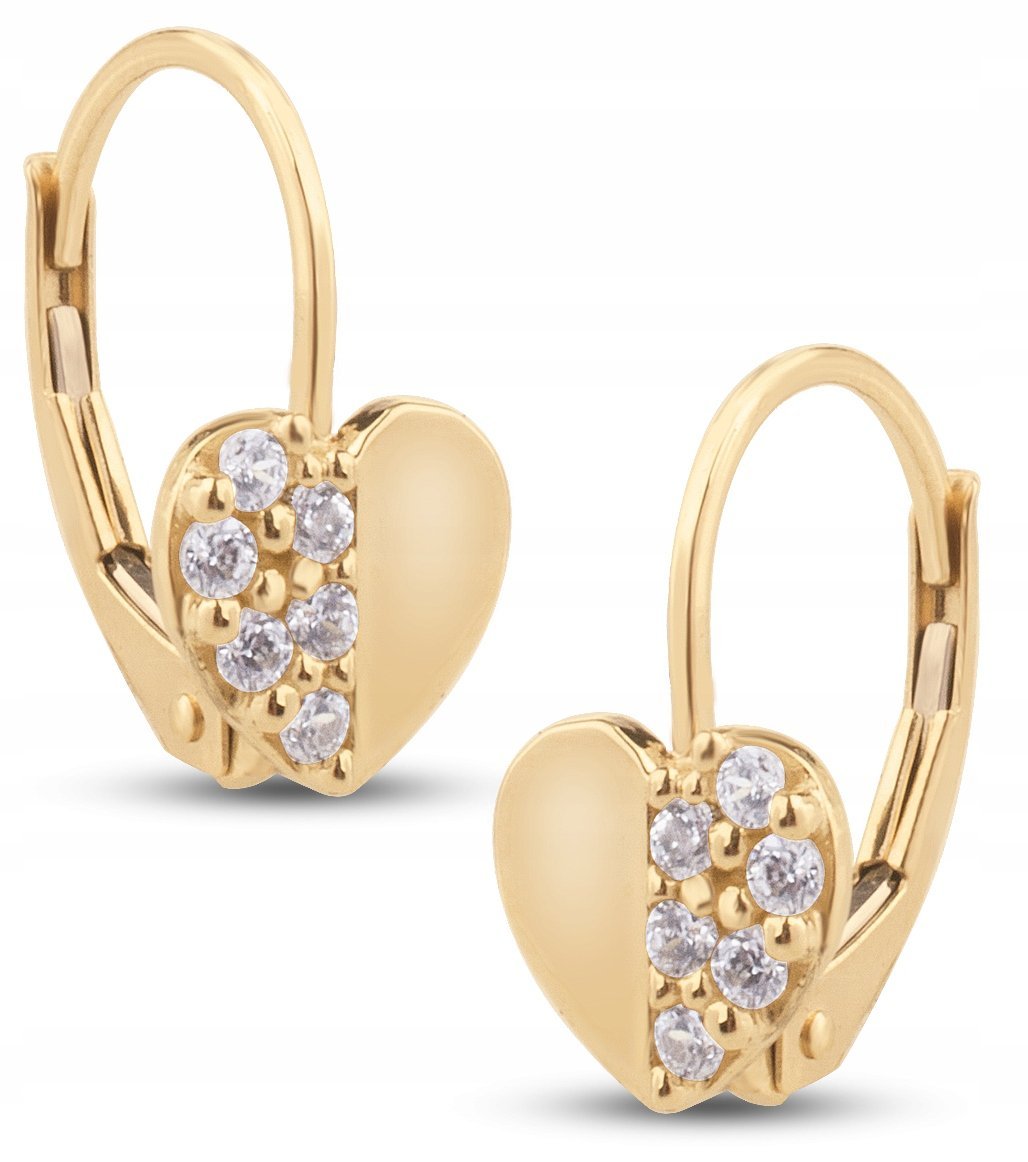 ZŁOTE KOLCZYKI WISZĄCE SERCA SERCE CYRKONIE 333