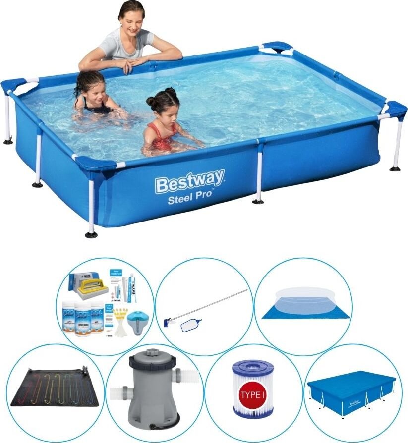 Bestway Steel Pro 221x150x43 cm Prostokątny - Zestaw basenowy
