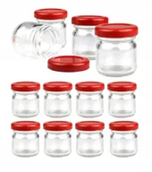 Pojemniki kuchenne - Słoiki słoiczki 40 mm x12 szt z czerwoną zakrętkami na przyprawy miód dżemy - miniaturka - grafika 1