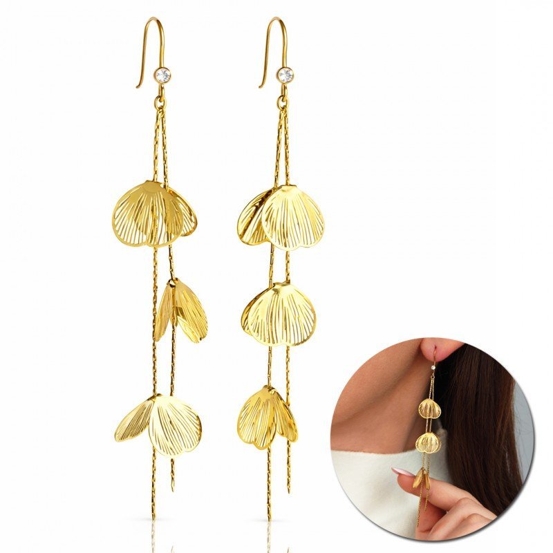 Kolczyki Ze Stali Szlachetnej Pozłacane 14K Złotem Perły Efektowne Wiszące