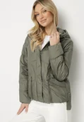Kurtki damskie - Zielona Kurtka z Kapturem Ozdobiona Przeszyciami i Sznurkami Boledia - miniaturka - grafika 1