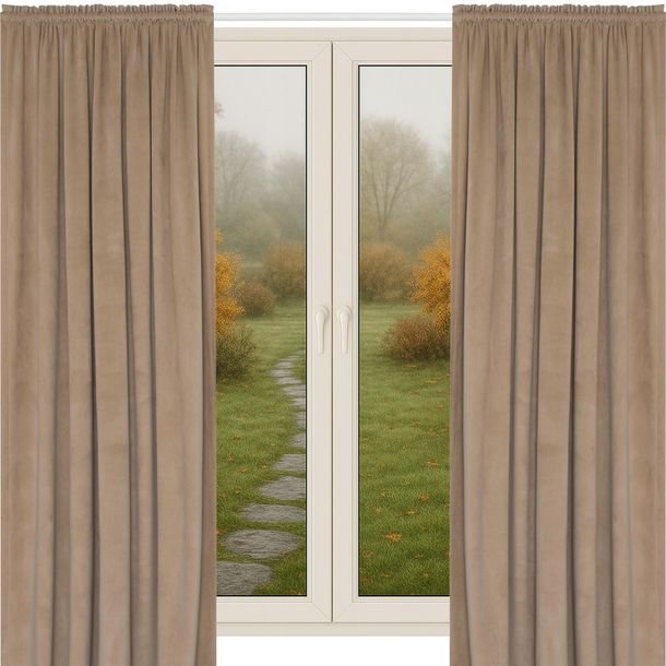 Zasłony Welurowe Na Taśmie 140x230 Beżowe 2 Sztuki Zasłona Na Żabki