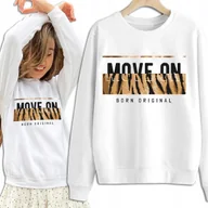 Bluzy damskie - Bluza Damska Biała Dresowa MOVE ON Kobiece Dziewczęce Piękne Wzory Rozm S - miniaturka - grafika 1