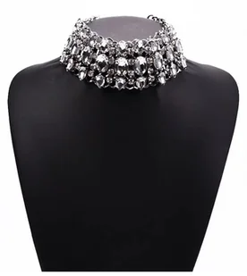 SREBRNY szeroki CHOKER ozdoby na szyję kolia z cyrkoniami elegancka - Naszyjniki - miniaturka - grafika 1