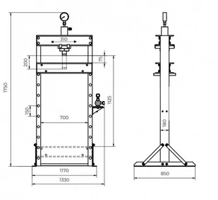 Prasa warsztatowa hydrauliczna (ciśnienie: 50 T, obszar roboczy: 75-1125 mm) 44382178 - Prasy - miniaturka - grafika 2