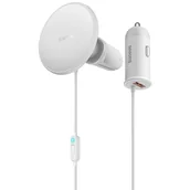 Ładowarki samochodowe - Baseus samochodowa ładowarka bezprzewodowa z uchwytem MagSafe 15W na kratkę nawiewu + USB-A 25W biała CW01 - miniaturka - grafika 1