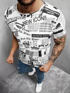 Koszulki męskie - T-SHIRT MĘSKI BIAŁO-CZARNY OZONEE O/BL2254 - Ozonee - miniaturka - grafika 1
