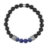 Bransolety męskie - Bransoletka męska z kamieniami czarnymi kulkami onyksu i niebieskim lapisem - miniaturka - grafika 1
