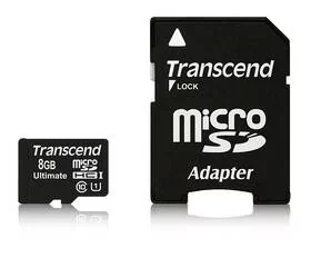 Karta pamięci Transcend MicroSDHC 8GB UHS-I U1 (90MB/s) + adapter (TS8GUSDHC10U1) - Karty pamięci - miniaturka - grafika 1