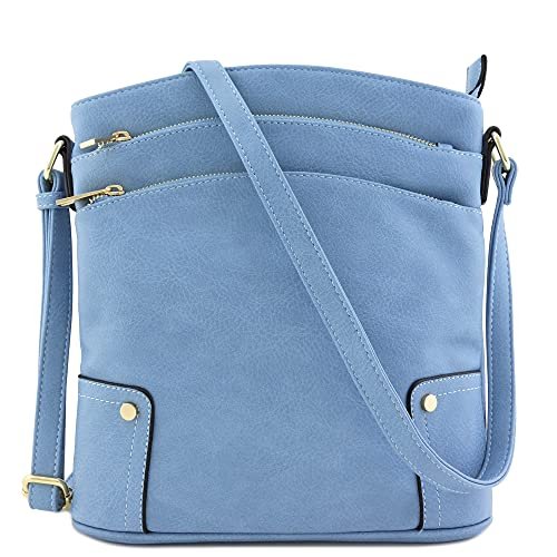 ALYSSA Potrójna kieszeń na zamek błyskawiczny, duża torba crossbody, niebieski (Dusty Blue), One Size