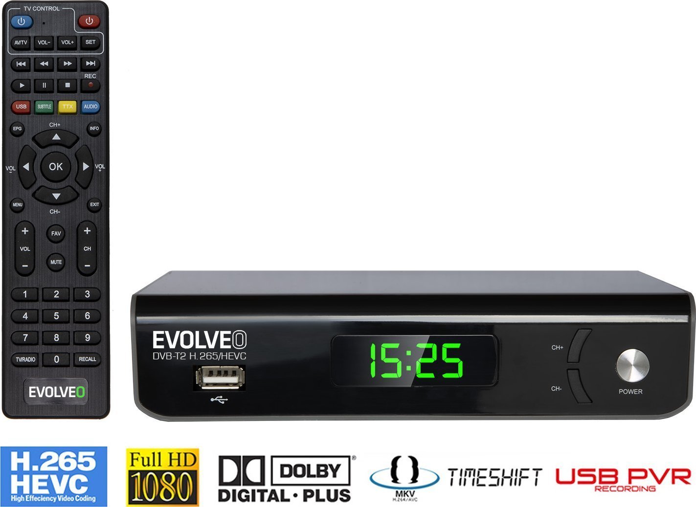 Tuner TV Evolveo EVOLVEO Omega S3, HD DVB-T2 H.265/HEVC rekordér DT-3075-T2-HEVC