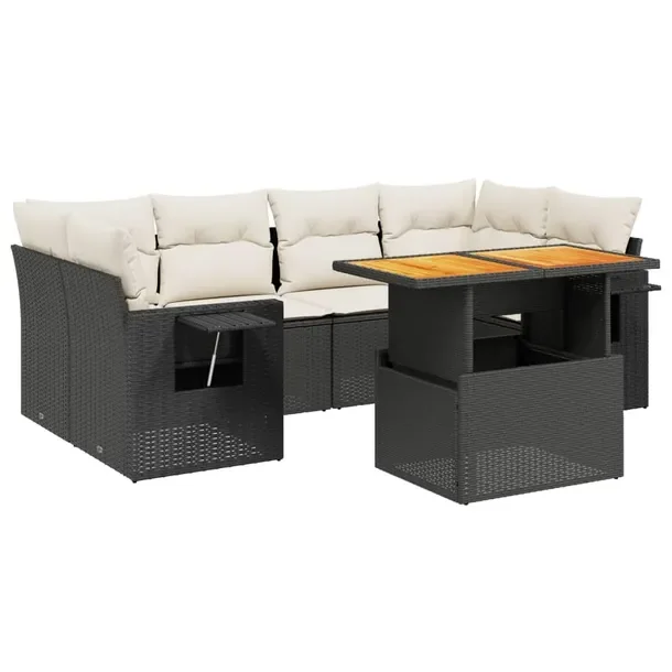 Zestaw wypoczynkowy rattan PE, czarny, 62x62x69 cm, kremowy poduszki