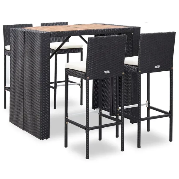 Zestaw Barowy Polirattan 4 Krzesła 120x80 czarne