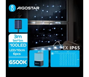 Aigostar - LED Solarny łańcuch bożonarodzeniowy 100xLED/8 funkcji 4x1m IP65 zimny biały - Lampy ogrodowe - miniaturka - grafika 1