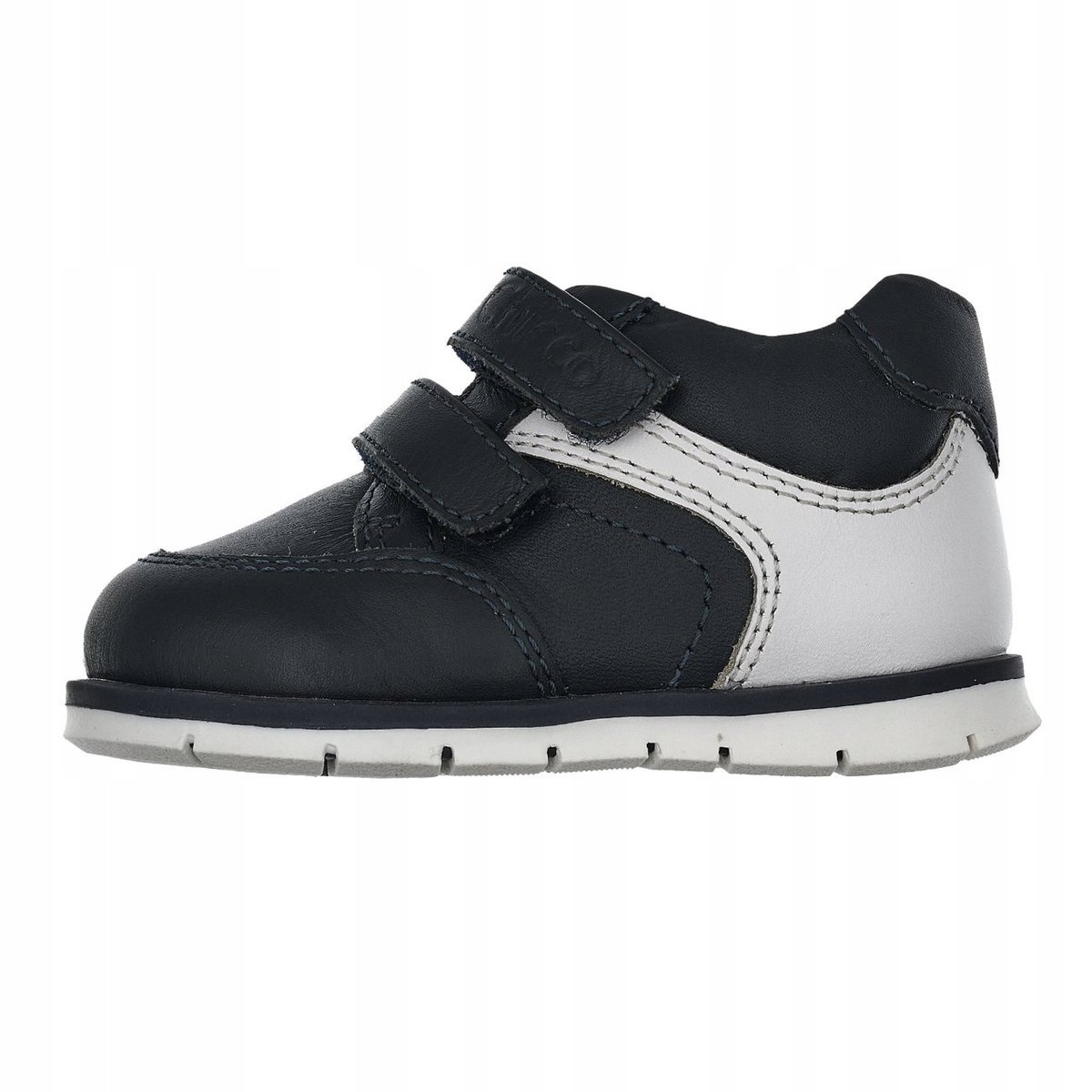 CHICCO PÓŁBUTY DZIECIĘCE SKÓRZANE GRANATOWO BIAŁE NA RZEPY 18 6AA