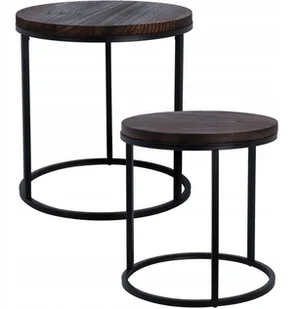 Zestaw stolików kawowych z blatem z drewna paulownia, metalowy stelaż, 2 sztuki, Ø 43 cm, Ø 38 cm - Ławy i stoliki kawowe - miniaturka - grafika 1