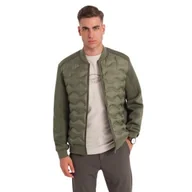 Kurtki męskie - Kurtka bomberka męska z pikowanym wzorem ciemnooliwkowa V3 OM-JALP-0141 XL - miniaturka - grafika 1