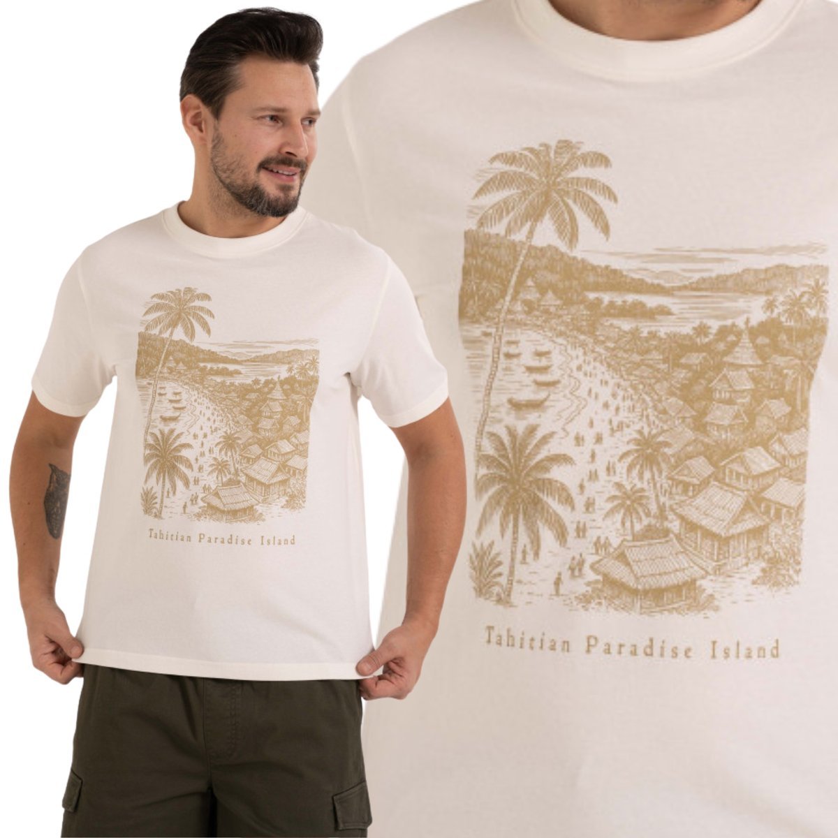 T-SHIRT MĘSKI BAWEŁNIANY Z NADRUKIEM KLASYCZNY WYGODNY MORAJ XL BEIGE