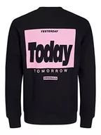 Bluzy męskie - JACK & JONES Męska bluza JORBURNING Sweat Crew Neck TG z okrągłym dekoltem, czarna, XXL, czarny, XXL - miniaturka - grafika 1