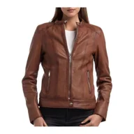 Kurtki damskie - Kurtka damska skórzana Le Temps des Cerises Lune klasyczna brązowa-S - miniaturka - grafika 1