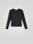 Bluzki damskie - Reserved - Gładki longsleeve - czarny - miniaturka - grafika 1