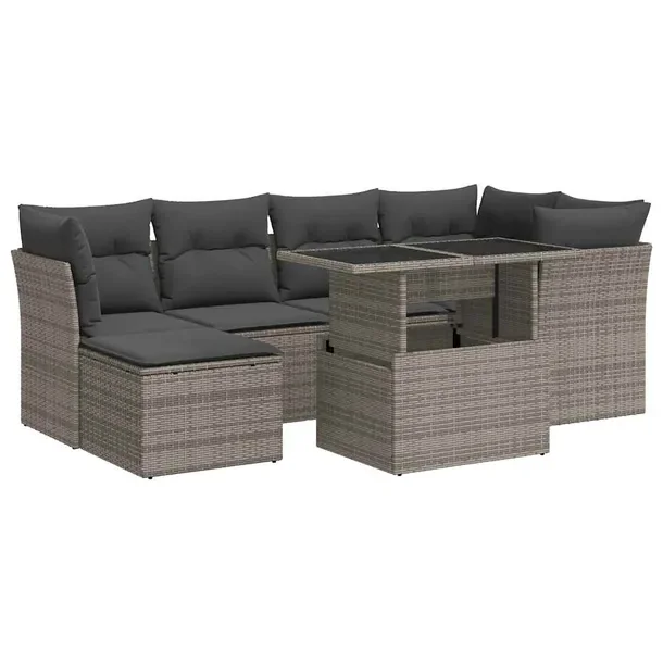 Zestaw Wypoczynkowy Rattan PE Szary - Sofa, Narożnik, Podnóżek, Stół,