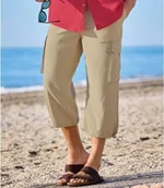 Spodnie sportowe męskie - Bojówki ¾ z mikrofibry Paradise Mężczyzna Atlas For Men - Kolor : Beżowy - Rozmiar : 4XL - miniaturka - grafika 1