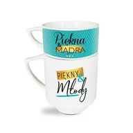 Kubki - Fl1 ZESTAW KUBEK 350 ML FILIŻANKA 200 ML &amp;quot;PIĘKNA I MĄDRA/PIĘKNY I MŁODY&amp;quot 2PT-KPL-K2/0350_PM - miniaturka - grafika 1
