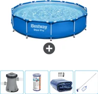 Baseny ogrodowe - Basen Bestway Round Steel Pro - 366 x 76 cm - niebieski - w tym pompa - filtr - żagiel przeciwsłoneczny - zestaw do czyszczenia - miniaturka - grafika 1