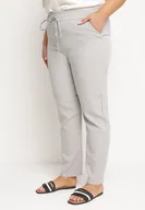 Spodnie damskie - Szare Spodnie Materiałowe z Gumką w Pasie i Troczkiem z Kieszeniami Hevissa - miniaturka - grafika 1