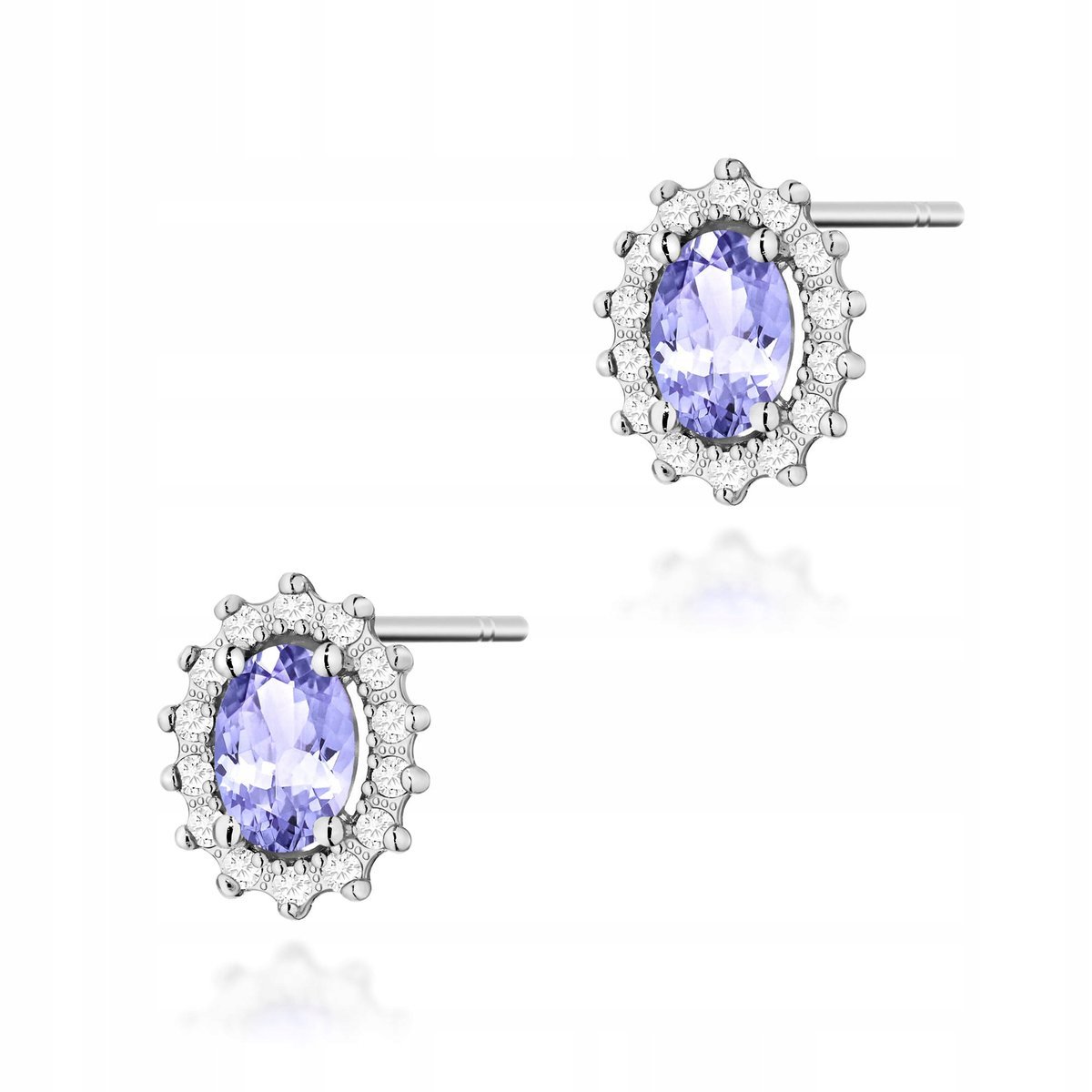 Kolczyki 585 białe złoto tanzanit naturalny diamenty