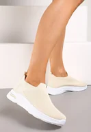 Buty sportowe damskie - Beżowe Buty Sportowe ze Skarpetkową Cholewką do Kostki Railette - miniaturka - grafika 1
