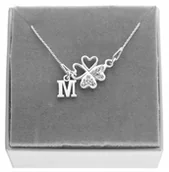 Naszyjniki - Srebrny naszyjnik koniczynka cyrkonia litera LITERKA PUDEŁKO SREBRO 925 - miniaturka - grafika 1