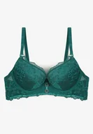 Biustonosze - Zielony Koronkowy Biustonosz Typu Push Up Temitia - miniaturka - grafika 1