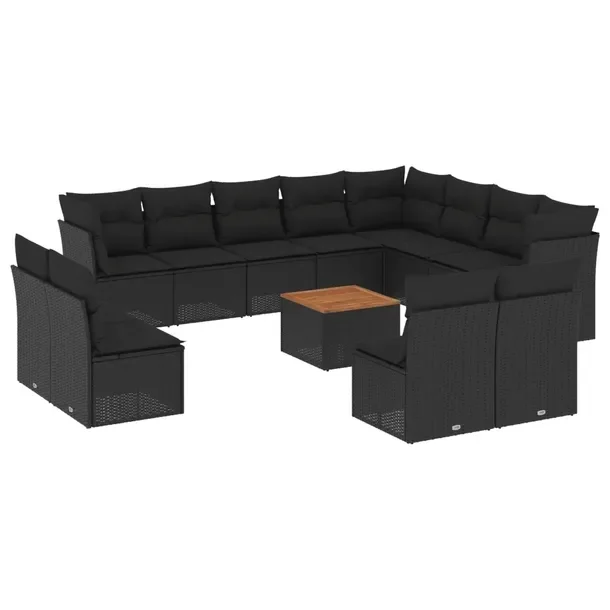 Modułowy zestaw wypoczynkowy z rattanem PE, czarny, wymiary: 62x62x69 cm,