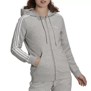 Bluza adidas Essentials French Terry 3-Stripes Full-Zip Hoodie GL0802 - szara - Adidas - Bluzy sportowe damskie - miniaturka - grafika 1