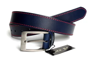 Pasek Męski Skórzany PAS-MAX (PL) Skóra Licowa EXTRA 40 mm Niebieski Z Czerwoną Nitką - Paski - miniaturka - grafika 4