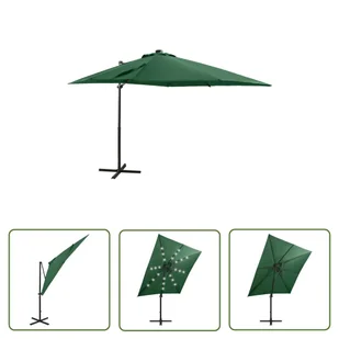 The Living Store Parasol wiszący z LED i słupkiem - zielony - 250 cm - Parasol Wiszący - Parasole ogrodowe - miniaturka - grafika 1