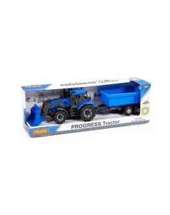 Polesie 91833 Traktor+ładowarka Progres niebieski z przyczepą - Samochody i pojazdy dla dzieci - miniaturka - grafika 2