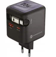 Ładowarki do telefonów - Ładowarka sieciowa do telefonu Forcell F-Energy GaN USB C + USB A + zwijany kabel USB C PD QC4.0 3A 70W VT-R7 szara - miniaturka - grafika 1