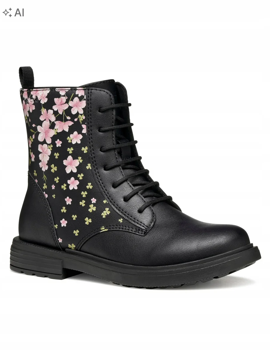 GEOX BLOOM CZARNE BOTKI W KWIATY Z EFEKTEM LAKIERU 34 16MA