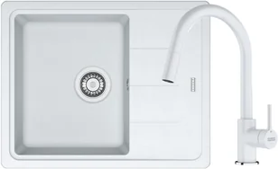 Zestaw granitowy Franke Zlewozmywak Maris MRG 611-62 + Bateria Lina pull-out Biały polarny  ! - Zlewozmywaki z baterią - miniaturka - grafika 1