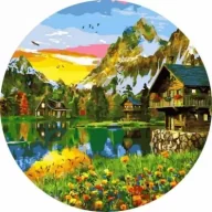 Malowanie po numerach - Twoje Hobby Malowanie po numerach okrągłe - Wieś nad jeziorem - miniaturka - grafika 1