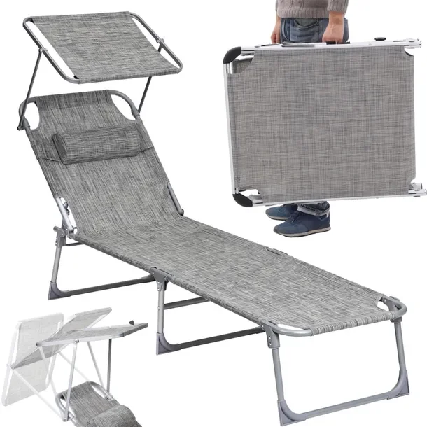 Leżak z Daszkiem Plażowy Ogrodowy Aluminiowy Składany z Regulacją Lekki