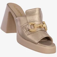 Klapki i japonki damskie - Klapki Damskie Skórzane Eleganckie Buty Na Obcasie Złote Karino 36 Złoty - miniaturka - grafika 1