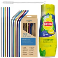 Syropy i koncentraty owocowe - Syrop do SodaStream Lipton Ice Tea Cytryna 440 ml + Metalowe słomki SpinelSoda x10 - miniaturka - grafika 1