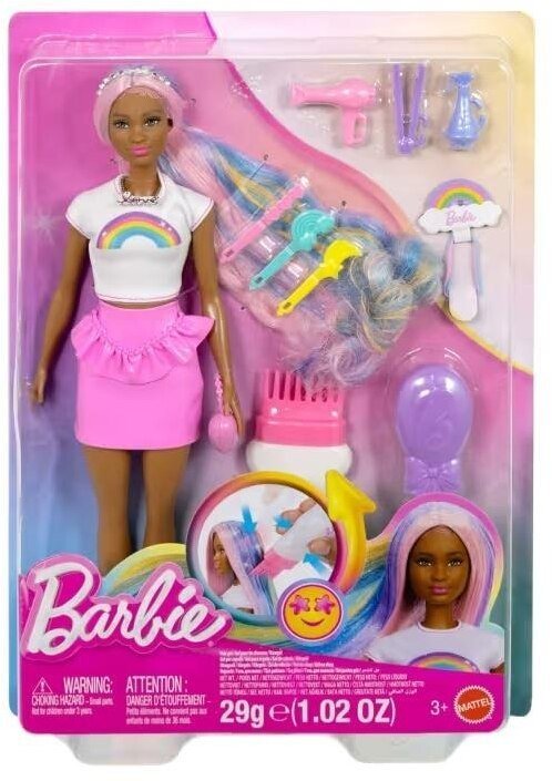 Lalka Barbie Mattel Z tęczowymi, błyszczącymi włosami EDUKAMP 0194735340170