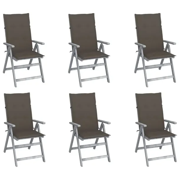 Zestaw 6 krzeseł ogrodowych szarych z poduszkami taupe 57x69x110 cm