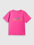 Koszulki i topy damskie - 4F T-shirt boxy z nadrukiem damski - różowy XS - miniaturka - grafika 1