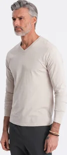 Ombre Longsleeve męski bez nadruku z dekoltem w serek - jasnobeżowy V1 OM-LSBL-0108 S - Koszulki męskie - miniaturka - grafika 1